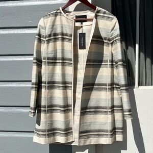 Lafayette 148 New York Cream, Black & Light Blue Striped Open-Front Jacket